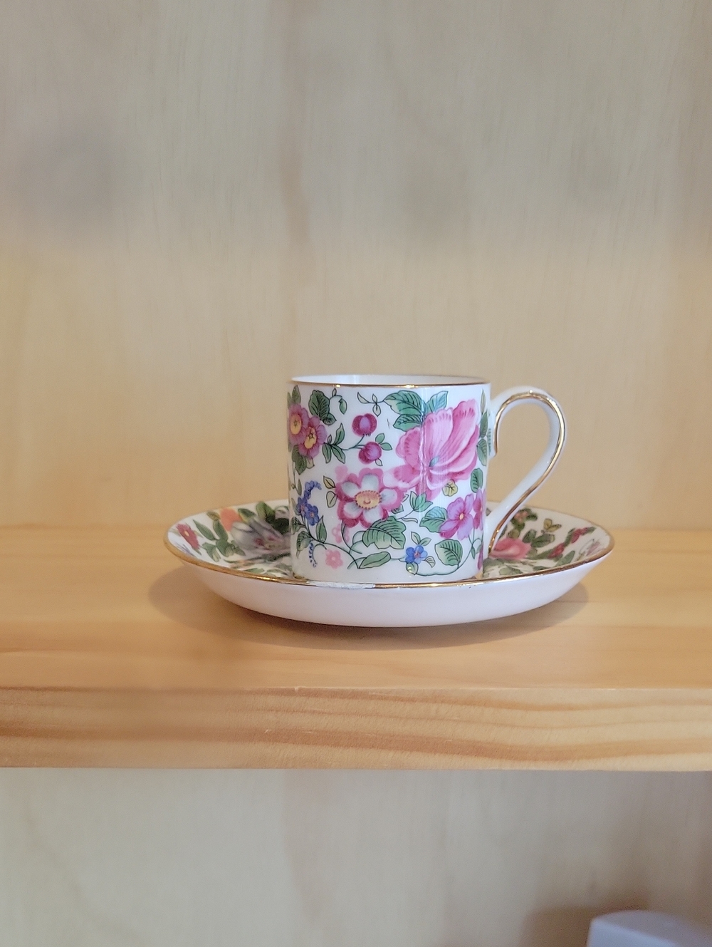 Floral Porcelain Espresso Cup and Saucer - Pink Floral